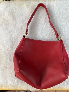 Portland Leather Red Shoulder Hobo Bag with outside pocket